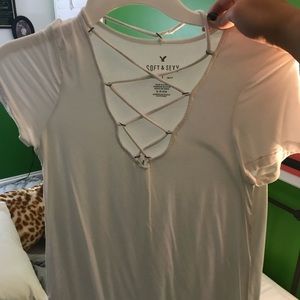 White T-shirt with lace up v neck